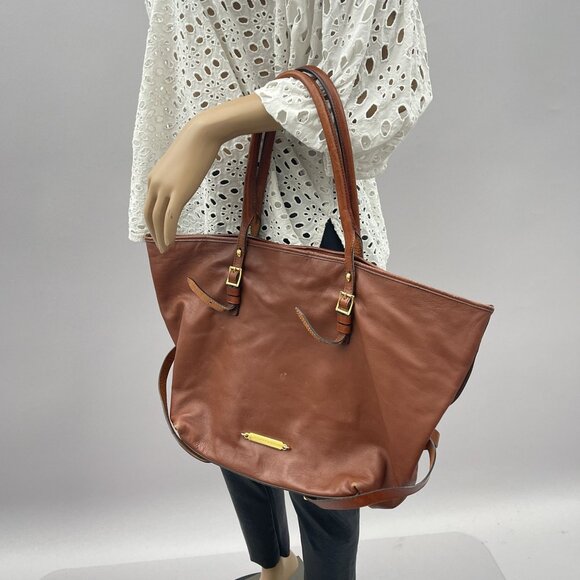 Burberry Salisbury Cognac Brown Leather Tote Shoulder Bag Buckle Handle Strap - Picture 3 of 14